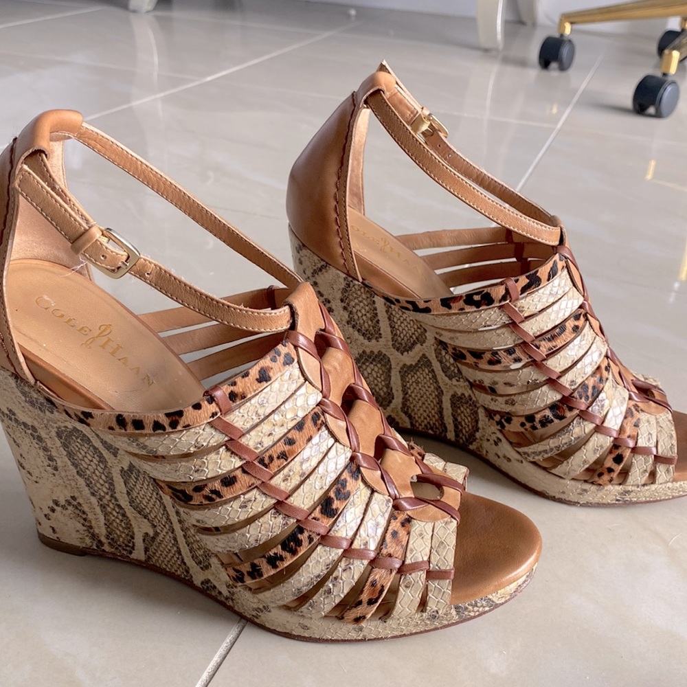 Cole Haan Air Minka Wedge. Leopard and Snake skin. Size 9.